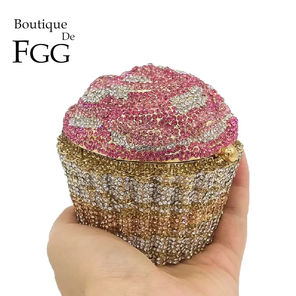 Boutique De FGG (in stock) Women Cupcake Crystal Clutch Evening Bag Wedding Purse and Handbag Bridal Party Rhinestones Bag