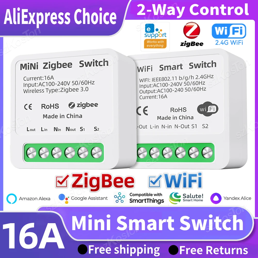 16A Mini Smart Switch eWeLink App Smart Home Automation WiFi ZigBee Breaker Relay Module Works with Alice Alexa Google Sber