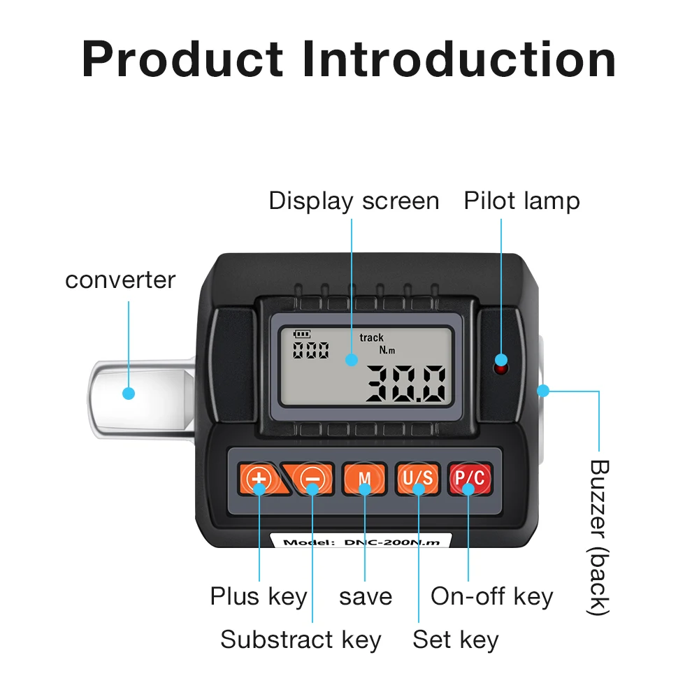 Digital Torque Wrench Adapter Meter Kit, Ratchet Handle & Socket Included, 3-30N.m 13.5-135N.m 20-200N.m Torque Tester