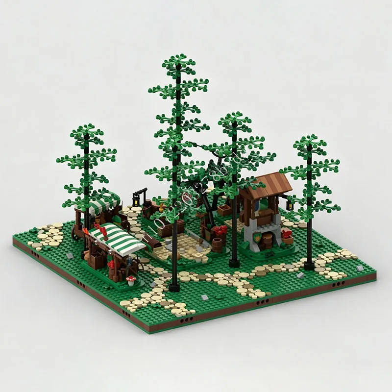 1398 PCS Medieval Forest Market Diorama Building Blocks Model Assembly Educational Man Gift For Adults Birthday Home Decoration