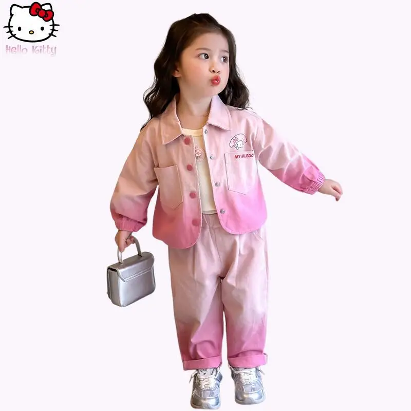 

Sanrio Girls My Melody Denim Jacket Set Kawaii Cartoon Korean Style Anime Girls Clothing Lapel Fashion Jeans Two Piece Tops