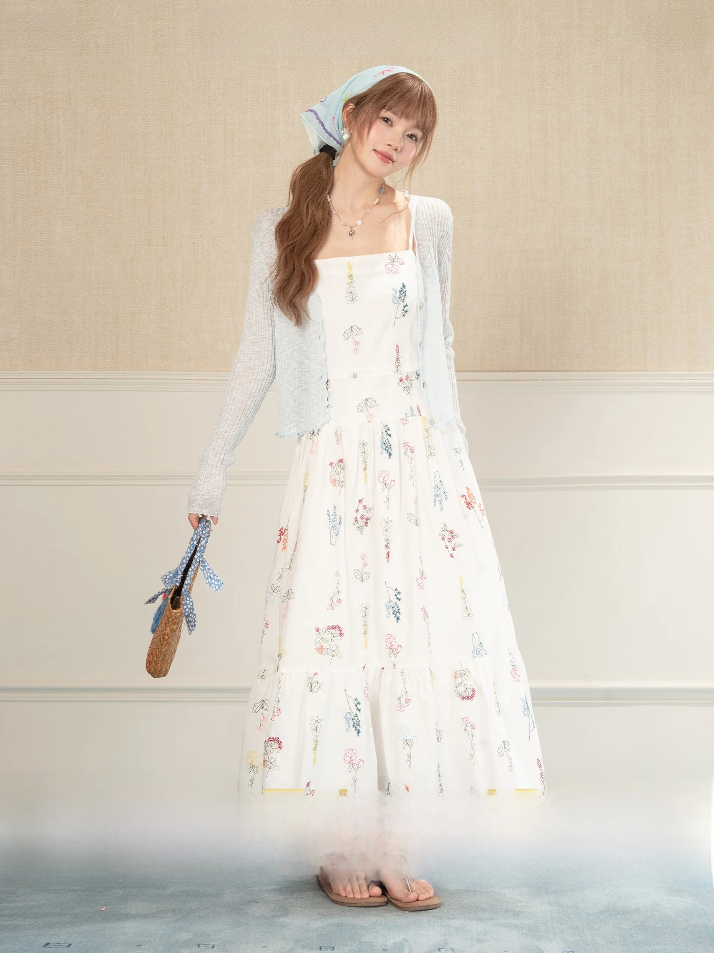 

Sweet Floral Print Two-Piece Set Women's Spring Summer Casual Style Long Sleeve Dress And Cardigan Travel Outfit Lovely Look