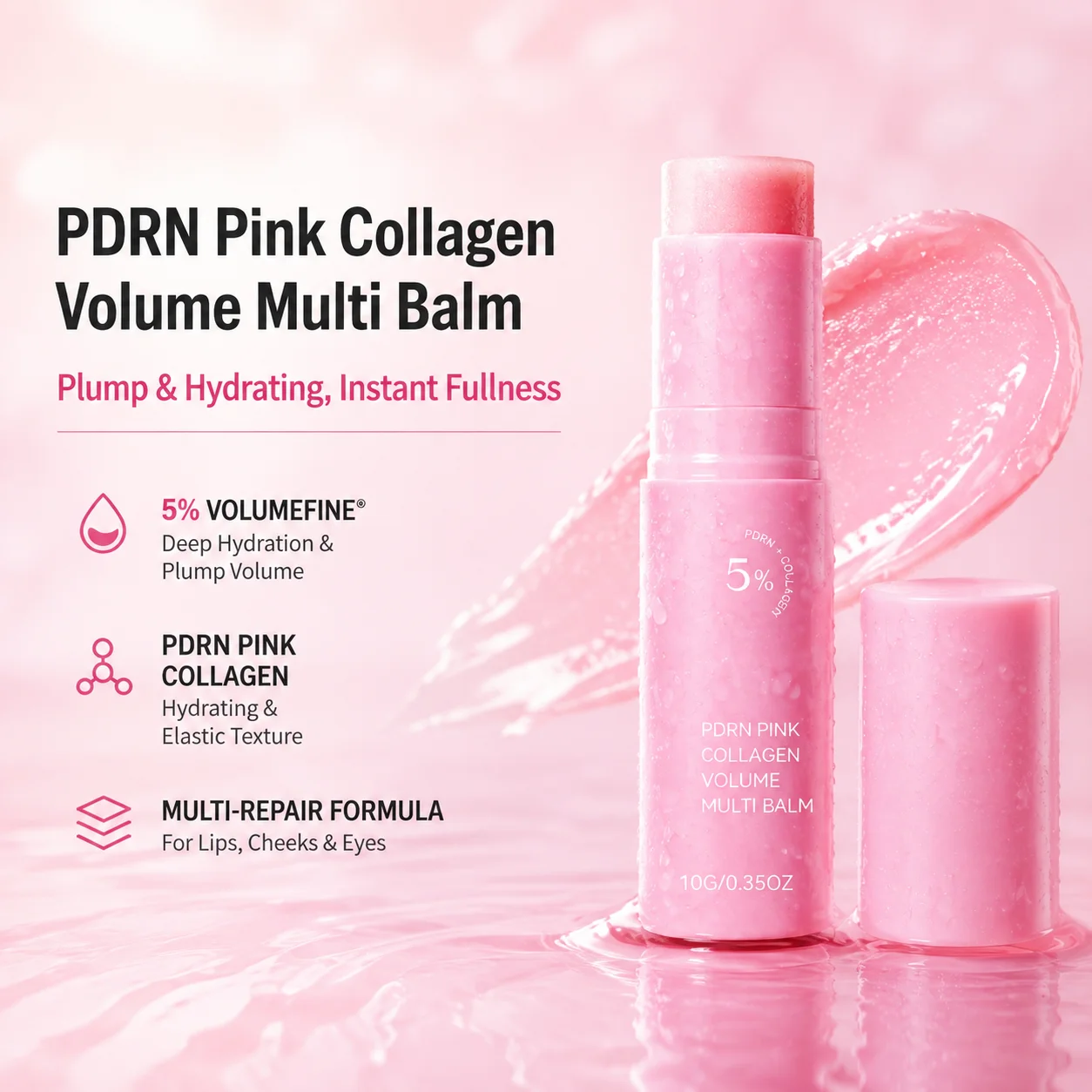 Baume multi-usages PDRN Pink Collagen Volume 5% Volufiline : repulpe, revitalise la peau, réduit la rugosité, répare la barrière cutanée, illumine le teint