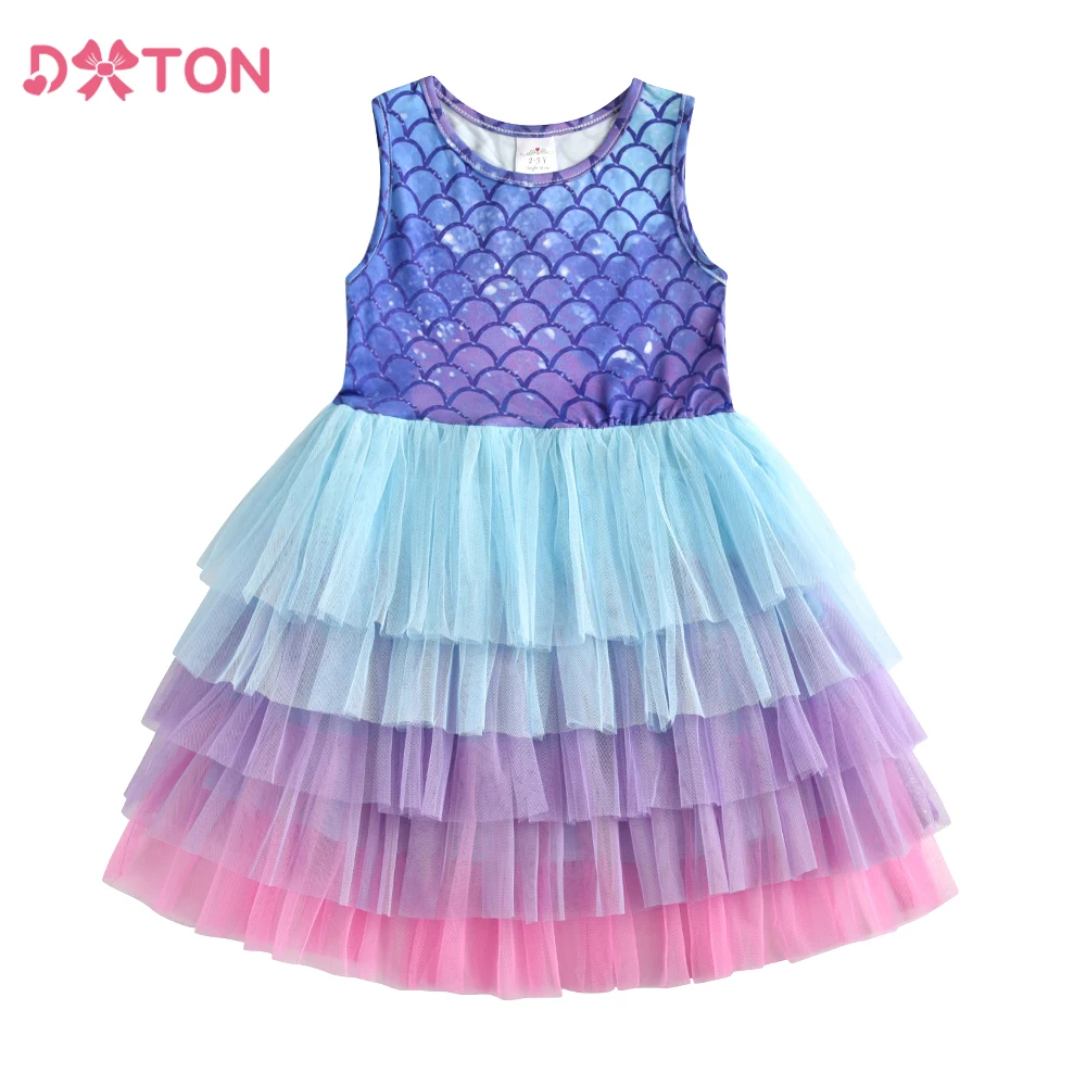 

DXTON Children Princess Dresses For Girls Tulle Mesh Cake Layered Toddler Sleeveless Dress Mermaid Summer Girls Party Costumes