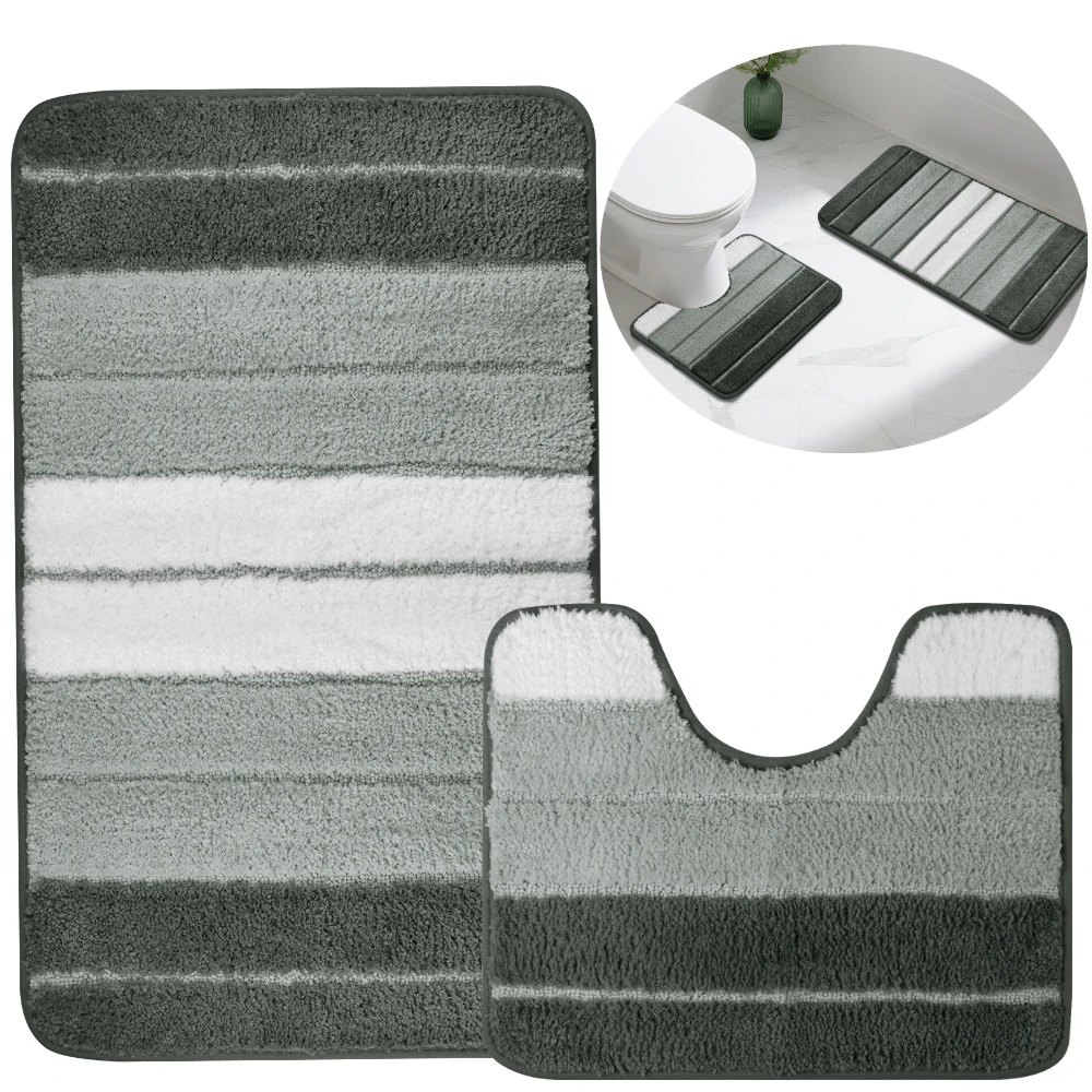

Bathroom Rug Set 2 Piece Plush Shaggy Soft Absorbent Microfiber Bath Mats and U-Shaped Contour Toilet Rug Non-Slip Machine Wash