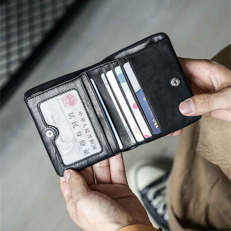 Luxury Soft Real Cowhide Casual First Layer Leather Men Women's Black Small Purse Organizer Coin Pocket Minimalist Wallet Girls