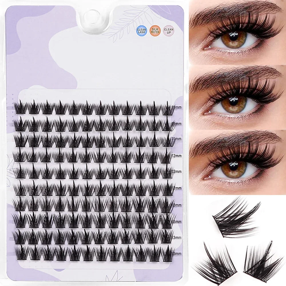 

120 Cluster Individual False Lashes 10/12/14 mm Wispy Fluffy Fake Eyelashes Makeup Tools Eyelash Extension Tools