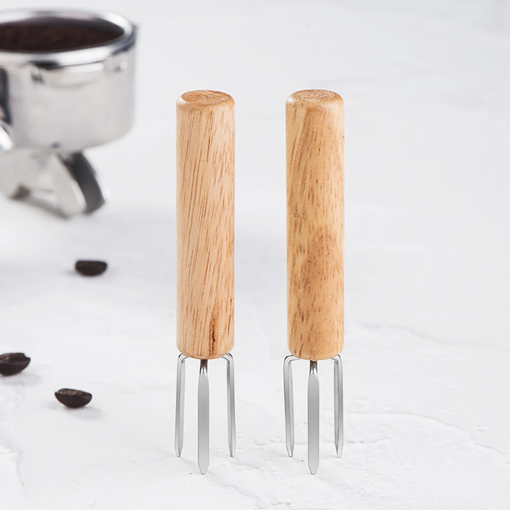 

Stainless Steel Coffee Powder Disperser Coffee Tamper Loosening Needle 3- Fork Corn Holder with Wooden Handle