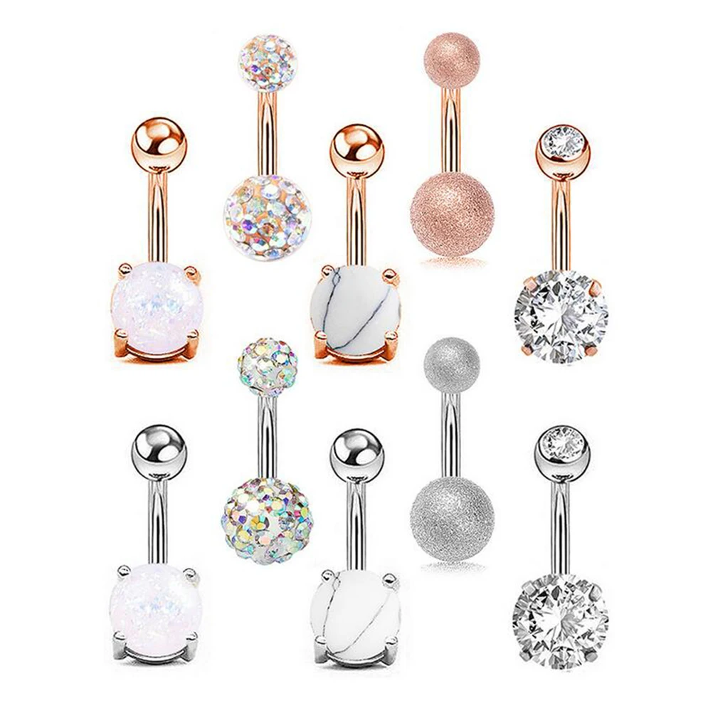 5 stks Zirkoon Knop Ringen Dangle Rvs Buik Ring Navel Piercing Sieraden Rvs Vrouwen Body Art Geschenken