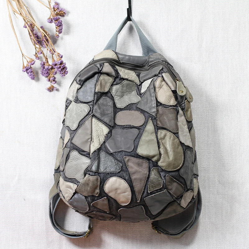 Mochilas de Cuero Genuino para Mujer, Bolsos de Diseño Artesanal Casual, Mochila de Viaje de Cuero de Primera Capa, Bolsos de Hombro