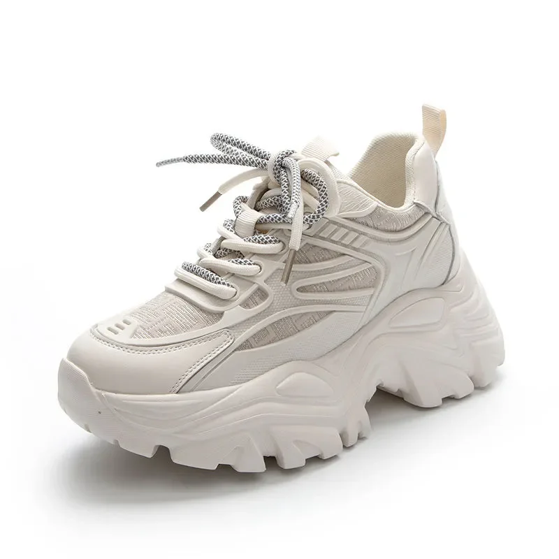 

Spring 2026 Women's Dad Shoes Thick Bottom Mesh Breathable Casual Versatile Student Sports Shoes Lightweight round Toe Mid Heel