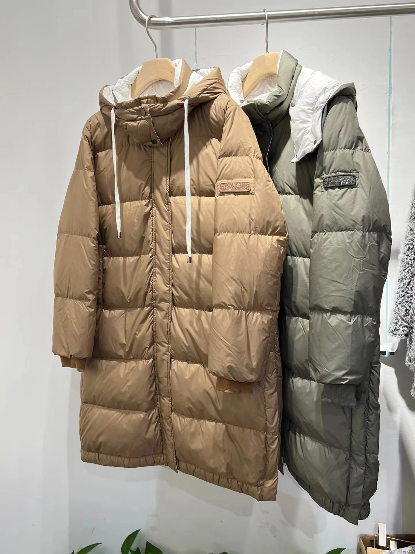 Autumn Winter Long Wide Waist Hooded Goose Down Coat