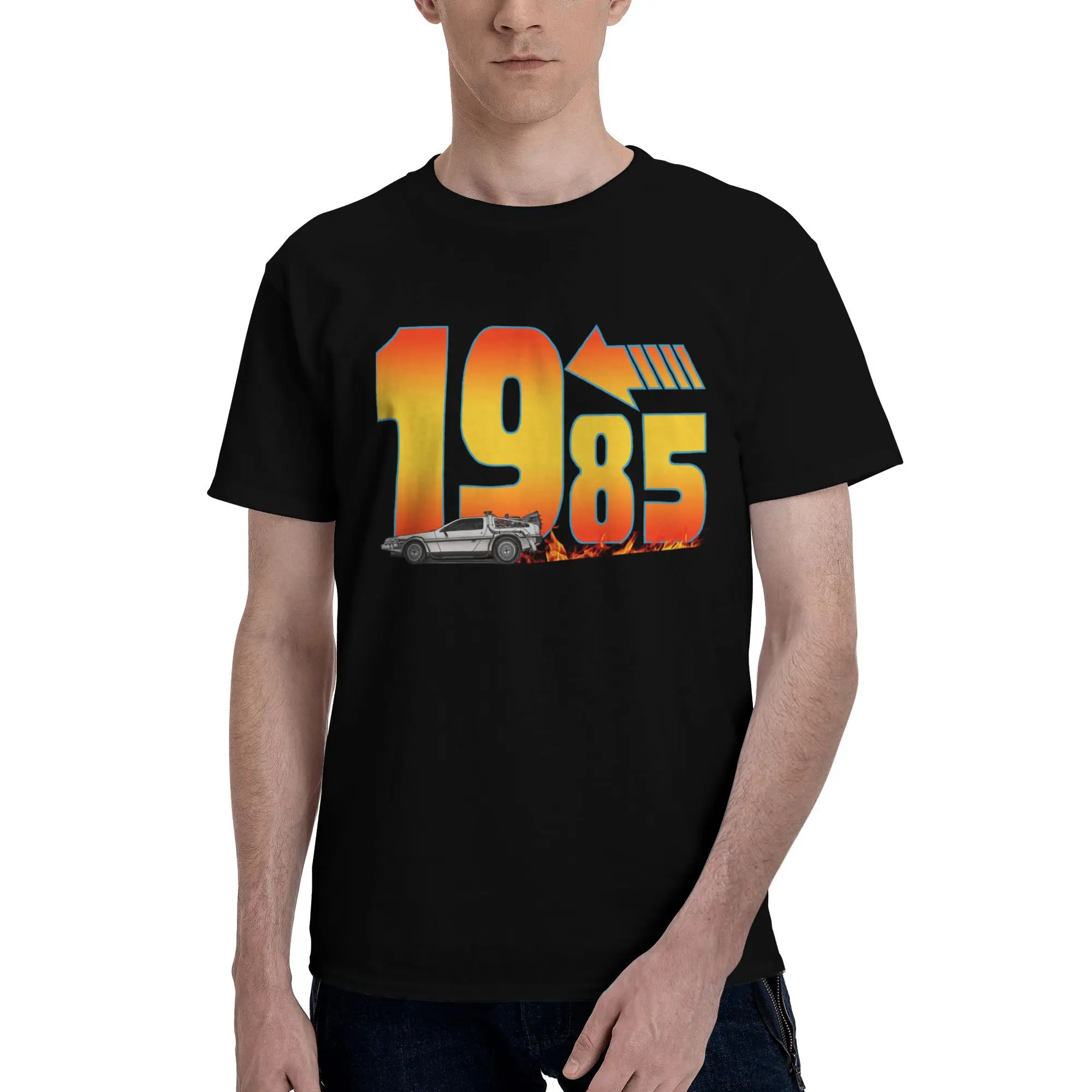العودة إلى المستقبل فيلم 1985 تي شيرت الرجال الجرافيك تي شيرت قصير الأكمام Outaime التي شيرت 100% القطن المحملة ملابس علوية