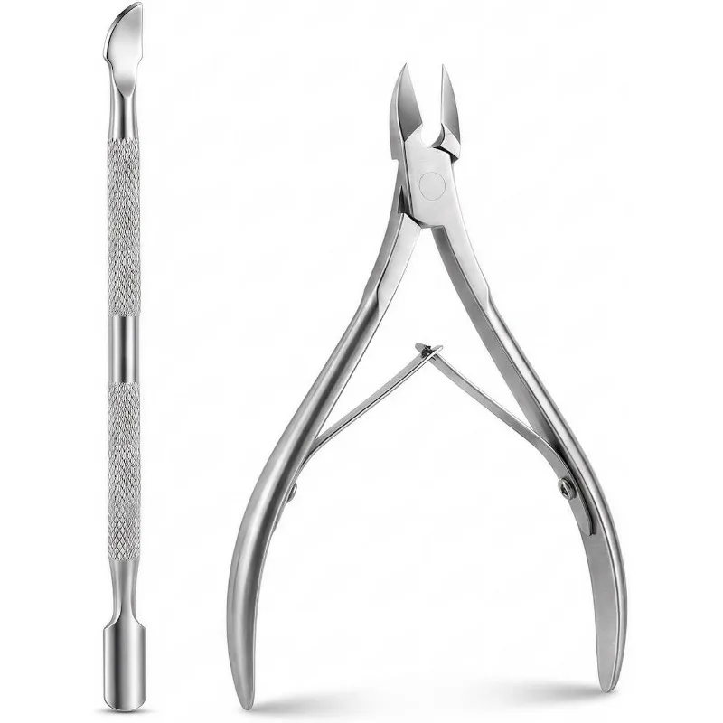 2 Pack Stainless Steel Cuticle Nipper & Pusher, Manicure Pedicure Tool Set