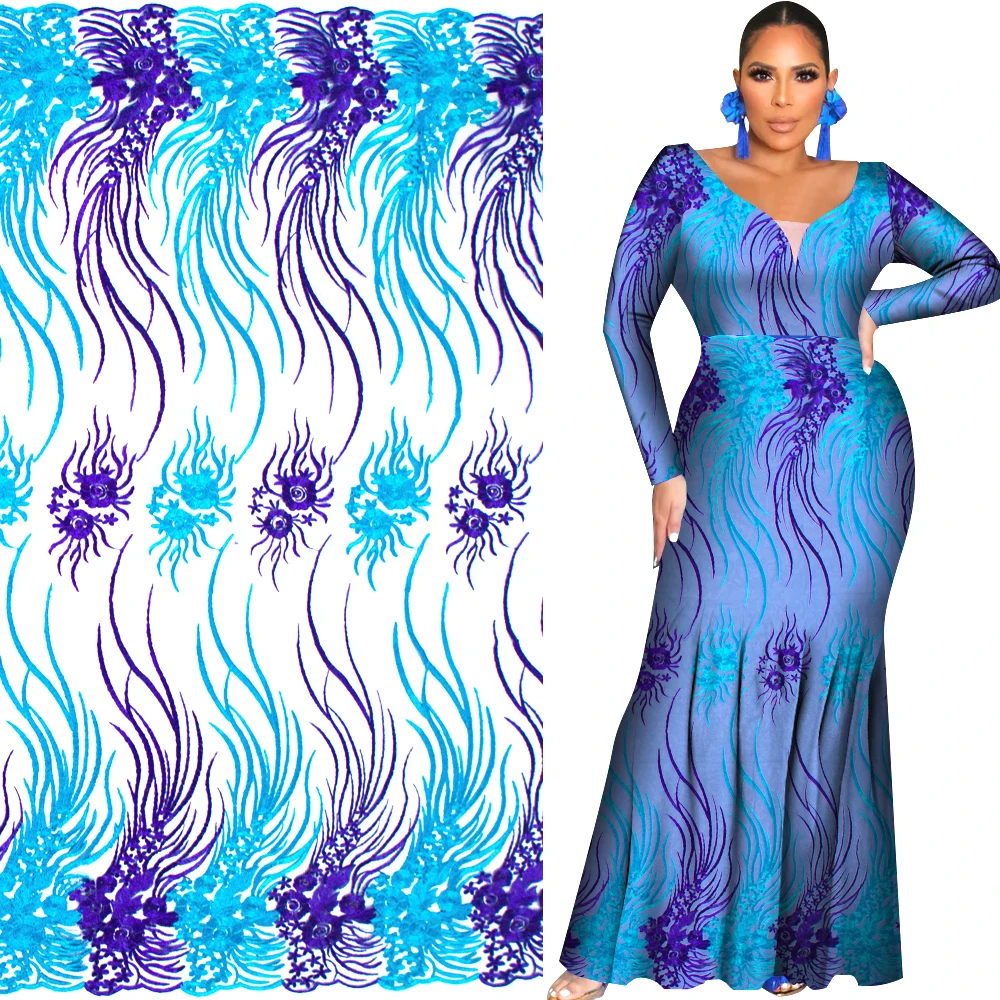 Custom Made African Lace Dresses for Women Traditional Bazin Clothing Fabric African Middle Long Sleeve Design Dress Wy10895