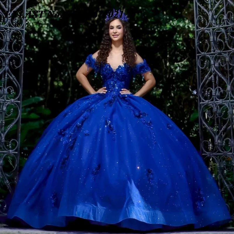 EVLAST Customized Princess Royal Blue Quinceanera Dress Ball Gown Sequins Applique Beading Sweet 16 Vestidos De 15 Anos E2Q23