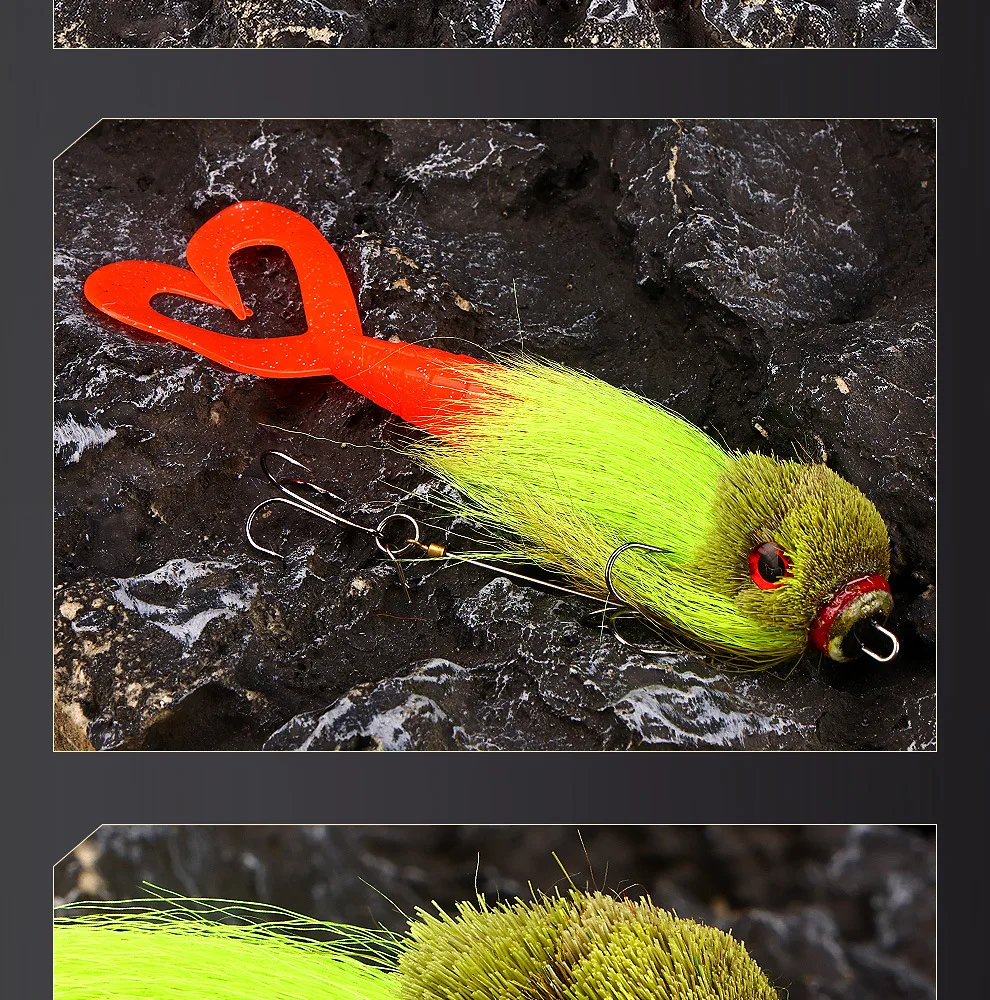 MUKUN Maus Baby Swimbait Bucktail Maus Köder Schnurrbart Rig Muskie Hecht Angeln Spiel Handgebunden Hirsch Haar Körper Solide Rig Tackle – Detail 8