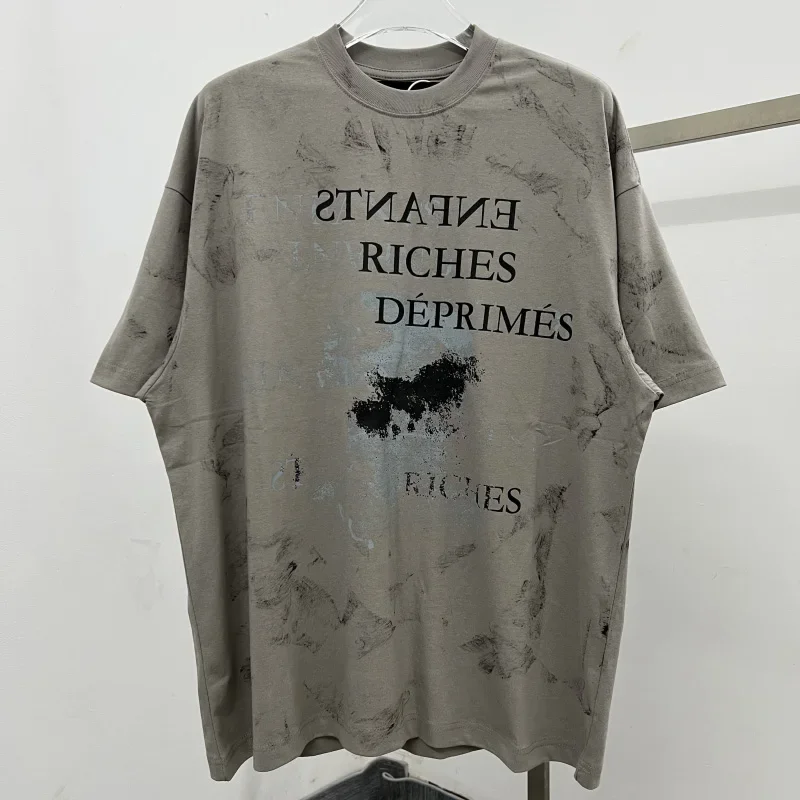 

Streetwear Vintage Washed Black Gray Mud Dyeing Enfants Riches Deprimes T Shirt Men Women Casual Fashion ERD T-Shirt Tops