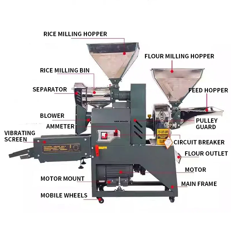 Home-Use Compact Rice Milling and Crushing Machine Fine Rice Bran Dehulling Machine Multi-Function Corn and Wheat(Customized)