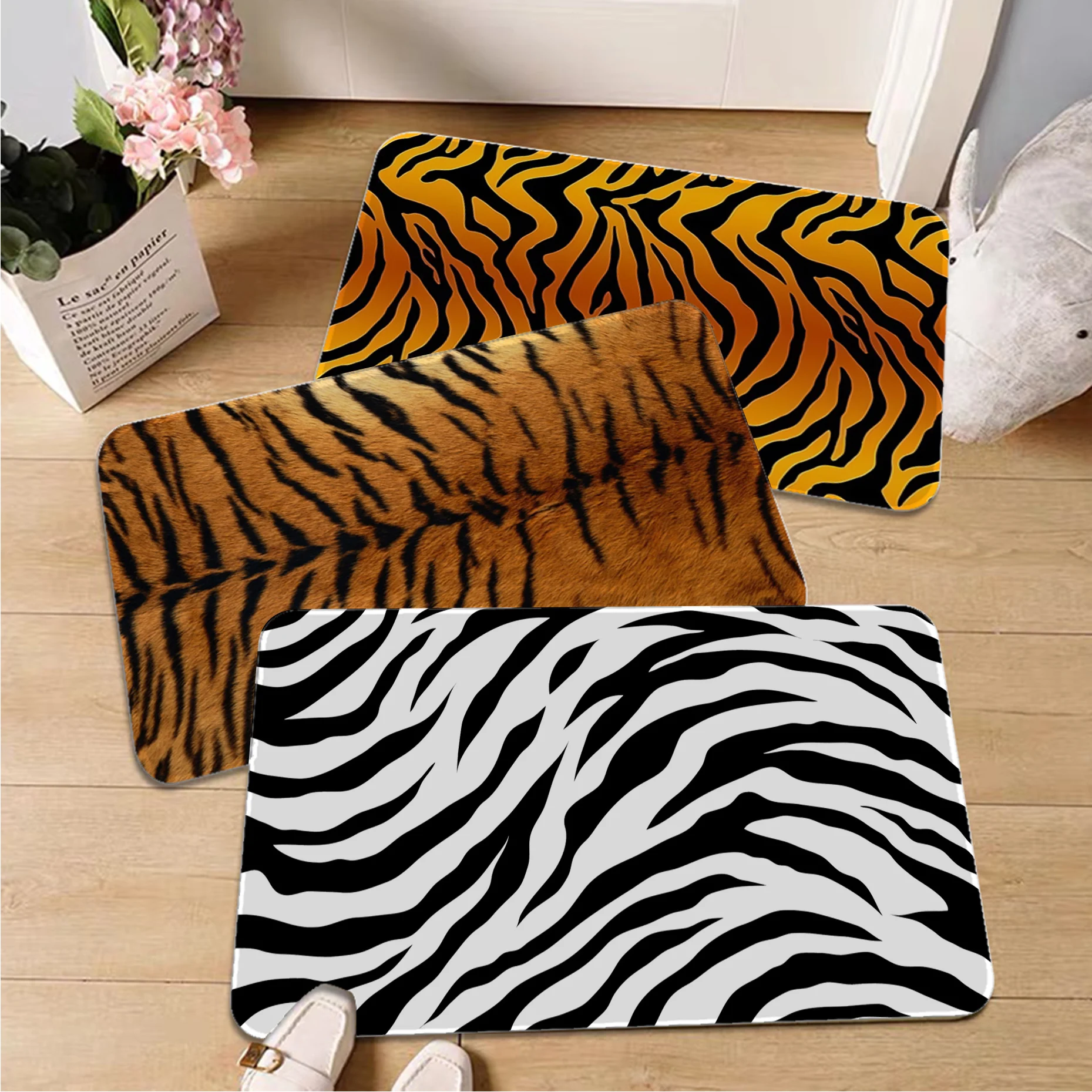 

Zebra Tiger Striped Long Rugs Retro Multiple Choice Living Room Kitchen Rug Non-Slip Hotel Decor Mat