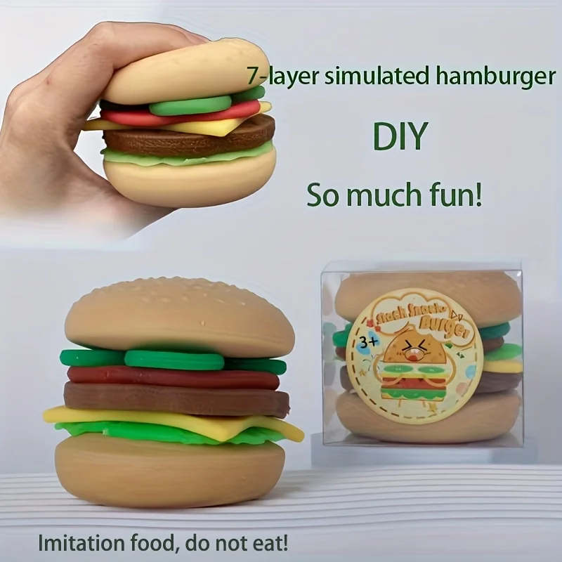 Simulated Burger DIY Stress Relieving Toy TPR Combination Set Pinch and Fun Release Toy Playhouse Children's Toy, Non Food