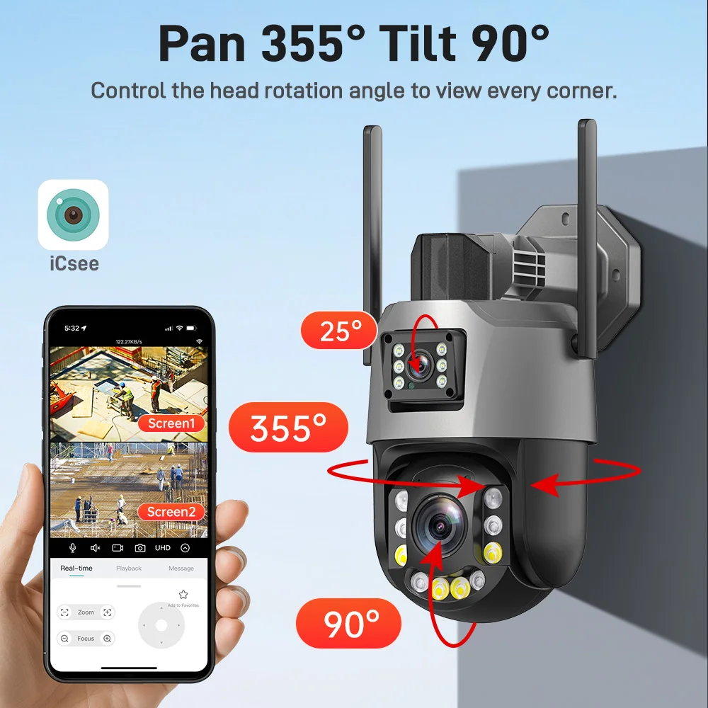 HD 20X/50X التكبير واي فاي كاميرا متحركة في الهواء الطلق 8M 4K عدسة مزدوجة شاشة مزدوجة AI السيارات تتبع اللون للرؤية الليلية IP كاميرا الأمن #4