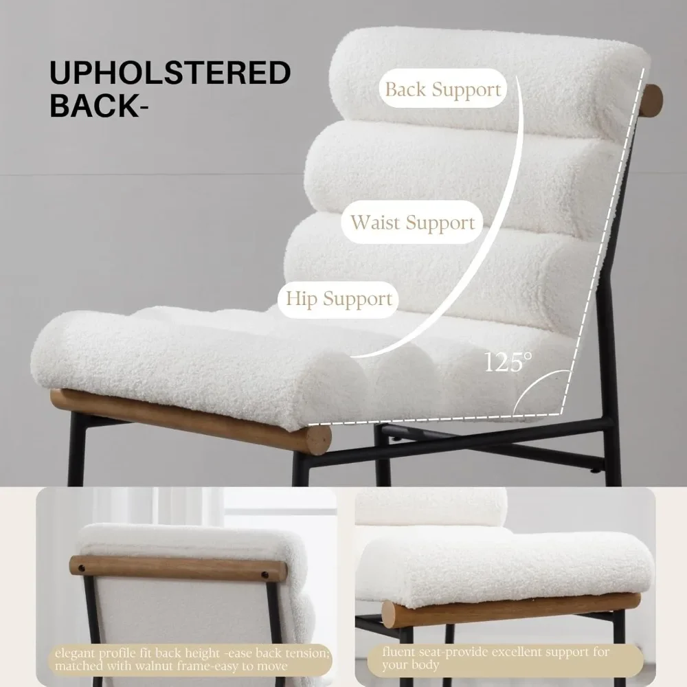 مجموعة مقاعد بار منجدة حديثة مكونة من كراسي بارتفاع عداد مقاس 25 بوصة مع أرجل معدنية سوداء من قماش شيربا ومقاعد جزيرة المطبخ #3