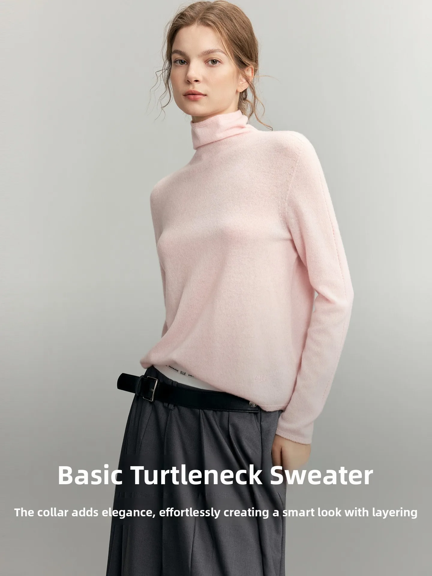 Elle Women's Cashmere Wool Knitted Sweater Autumn New Seamless One-Piece Long Sleeve Soft Comfortable Commute Style Fashion