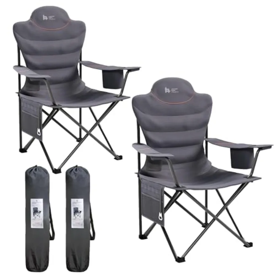 

Folding Camping Chair Heavy Duty Folding Chair 300lbs Oversized Outdoor Chairs with Cup Holder, Cooler Bag, Storage Pocket and
