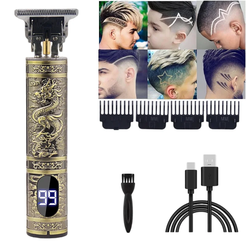 T9 Electric Hair Clipper IPX7 Waterproof 4 Guide Comb Cleaning Brush USB Wire Cordless Rechargeable Beard Trimmer for Shower Use