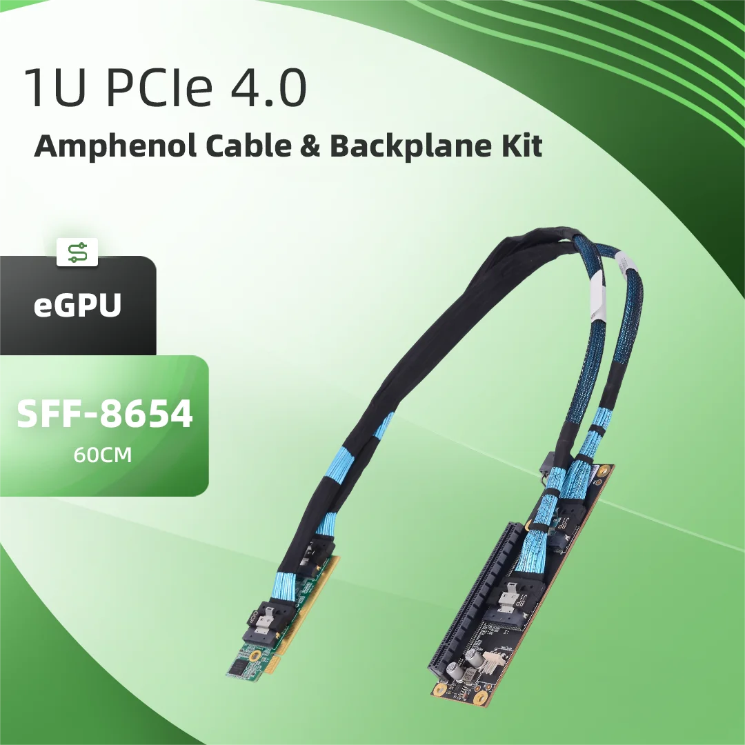 

ADT-Link 1U PCIE 4.0 Card+4.0 Motherboard+2 8654 Amphenol Wires Gaming Graphics Card External/Expansion Card 1U Height