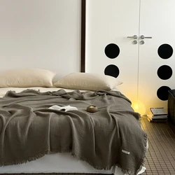 One cotton four-layer crepe yarn tassel blanket gauze blanket nap blanket Living room office car camping nap blanket available i