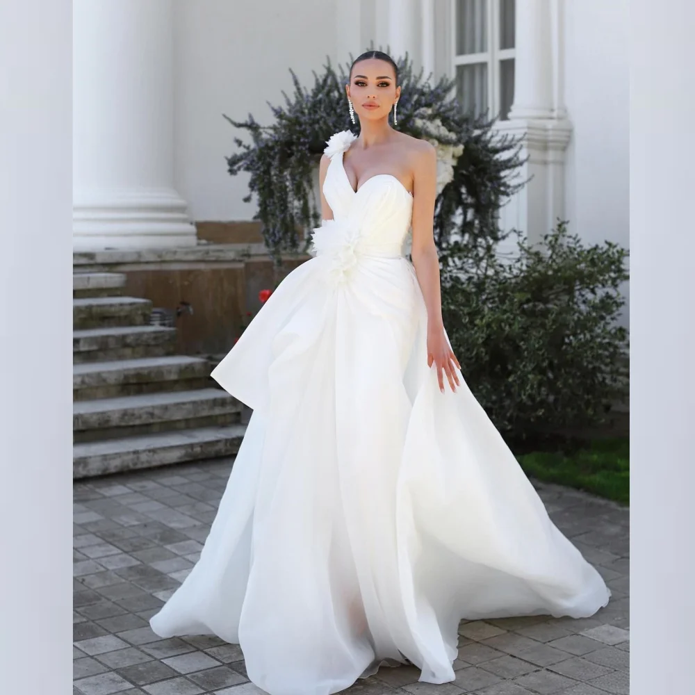 Robe de Quinceanera à fleurs drapées en organza, robes longues, robe trapèze, épaule dénudée, occasion sur mesure