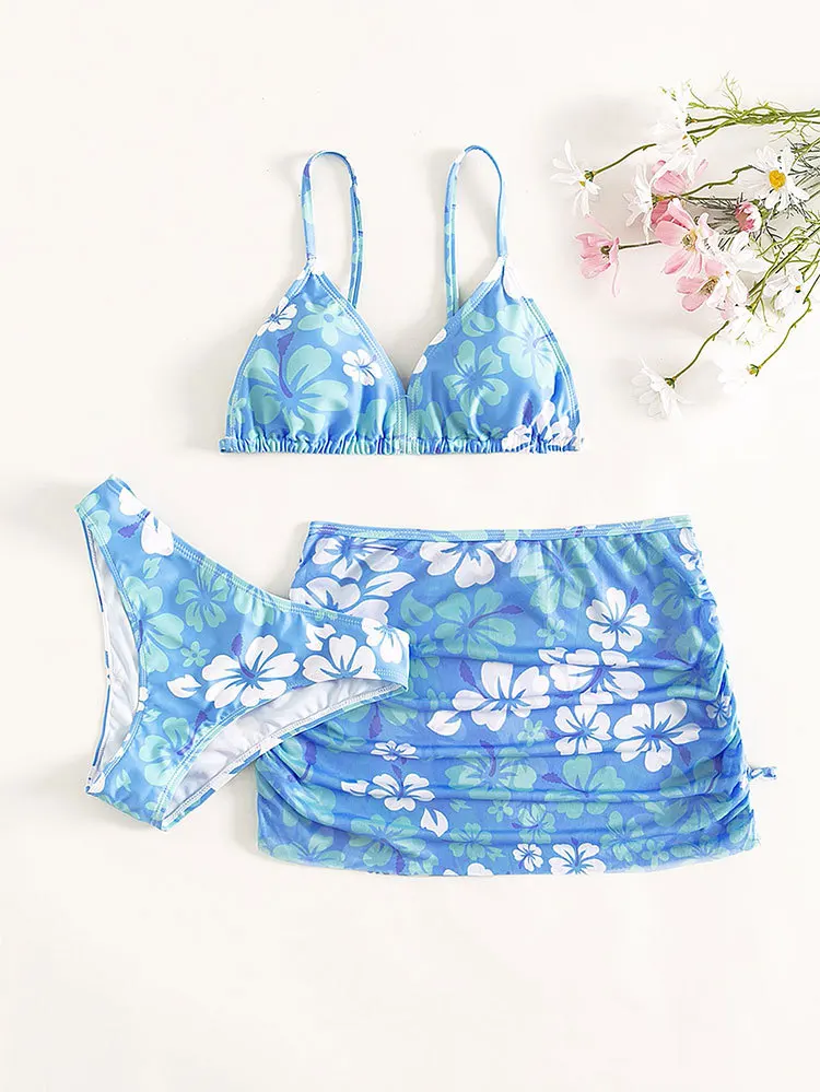 8-16years Girl Swimsuit Child Fashion Printed three Pieces Swimsuit Swimming Suit Monokini Beach Bathing Suit