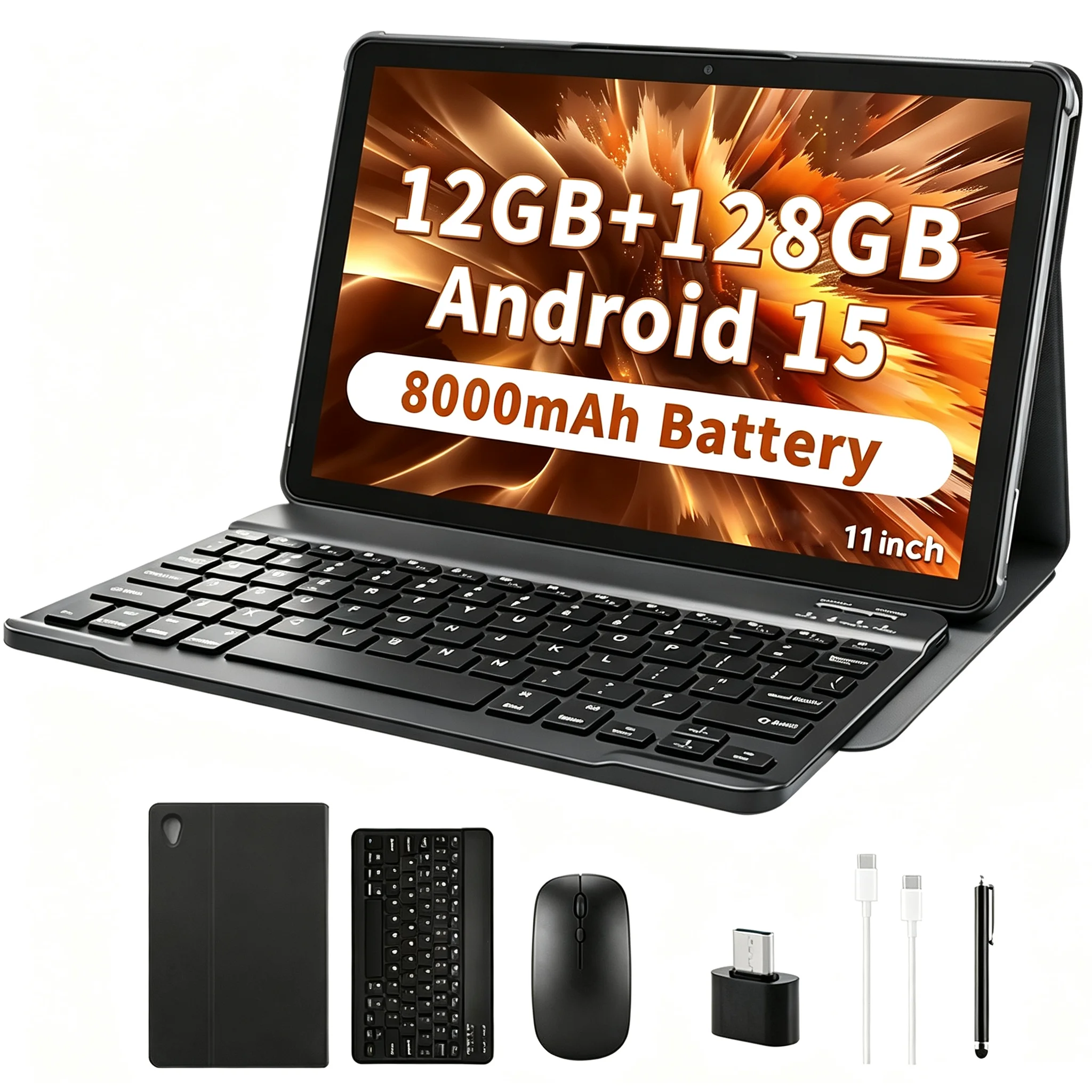 Paitanry R95 11 Zoll HD Android 15 Tablet mit Tastatur und Maus, Unisoc T606, 12GB RAM+128GB ROM, GMS-zertifiziert, Widevine-L1, 8000mAh, Bluetooth 5.0, GPS, 13MP Rückkamera für Gaming und