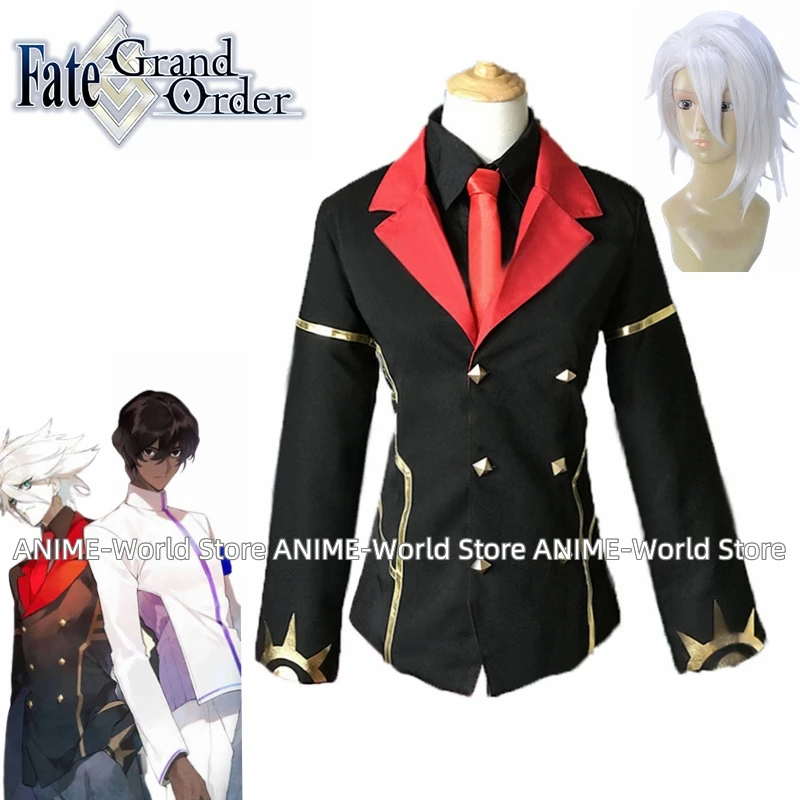 Anime Fate grand order Versus Karna Cosplay Costume Black Coat Custom size Any Size Wig