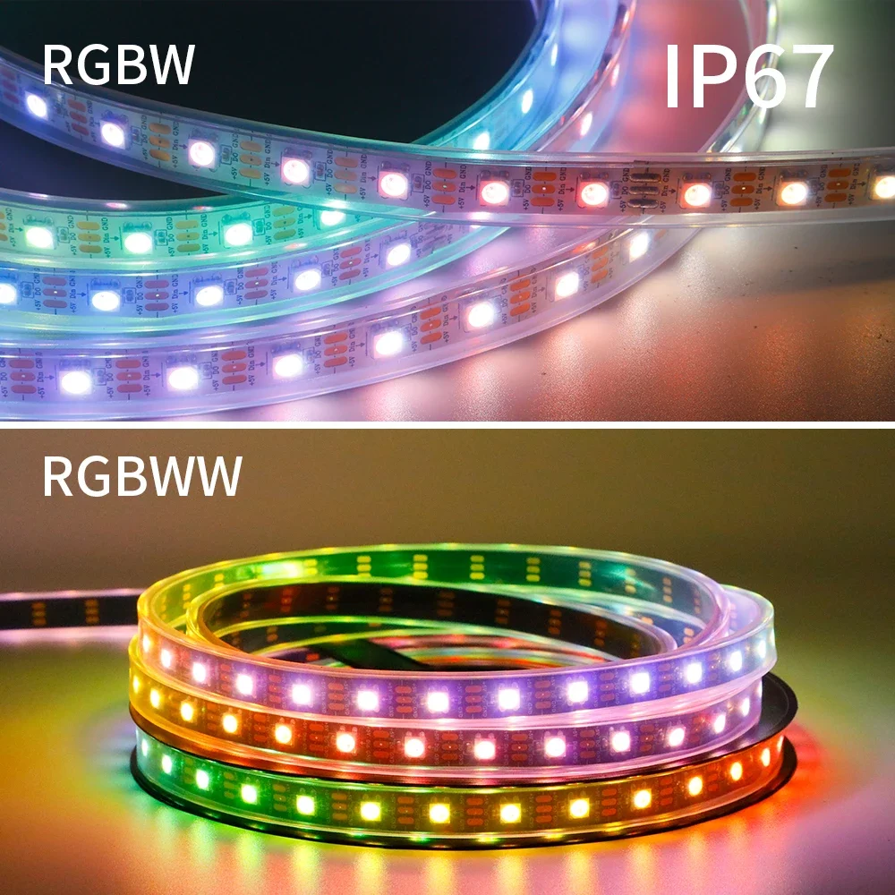 Imagem -06 - Flexível Rgb Led Strip Lights Bar Fita Branca Quente Lâmpada Sk6812 Rgbw Rgbww Cores em ic Smd 5050 Sk6812 5v 12v