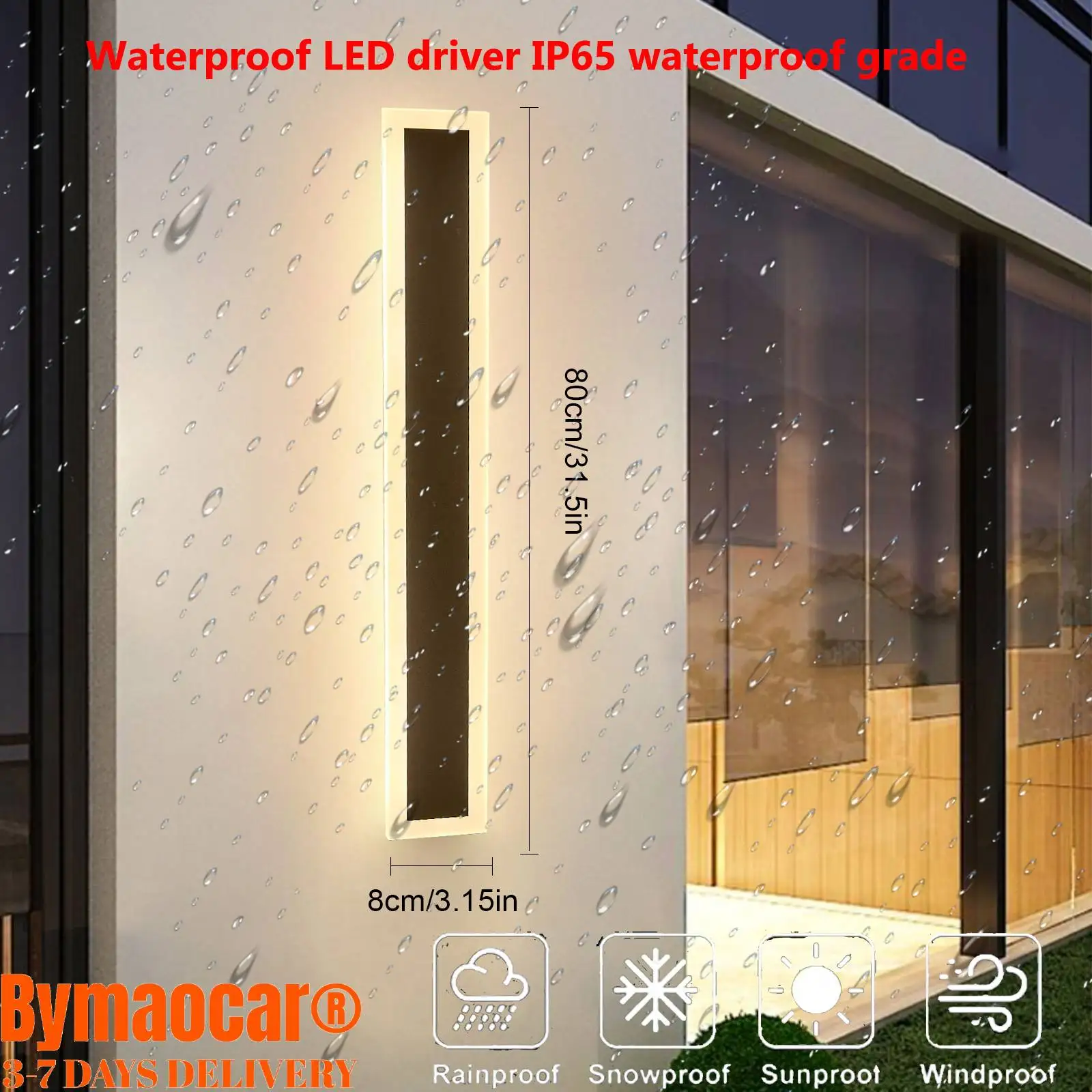 

Светодиодный настенный светильник Бра Водонепроницаемый уличный/внутренний современный светильник Наружные светильники Длинная полоса [Теплый белый, 80 см, 3000 К]