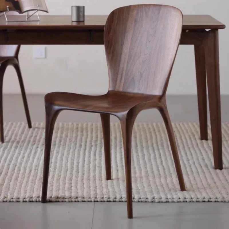 

Solid wood dining chair Nordic modern curved Eureka chair black walnut leisure small apartment household dining