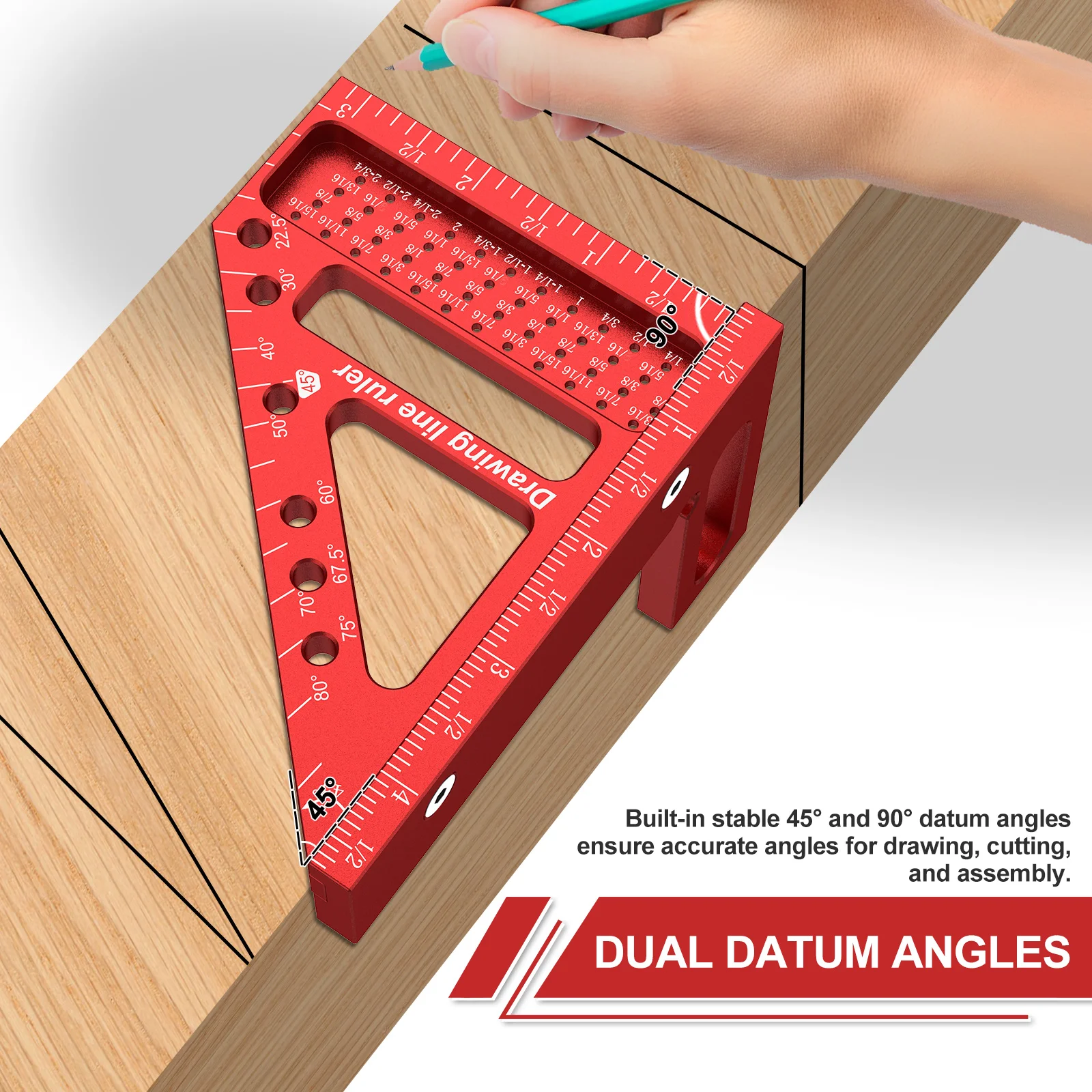 ثلاثية الأبعاد متعددة زاوية مسطرة قياس سبائك الألومنيوم ثلاثية الأبعاد ميتري مربع خفيفة الوزن متعددة الوظائف يخدش الحكام لمهندس النجار #4