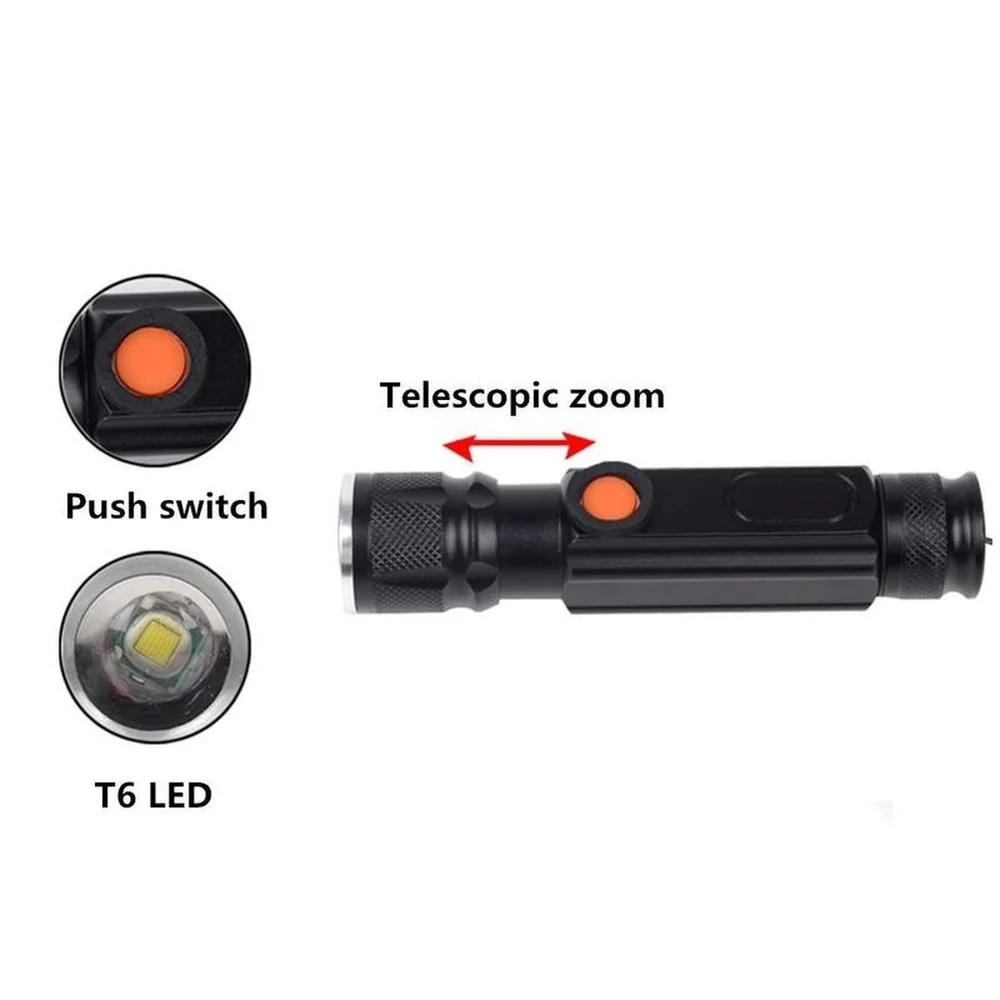 USB T6 Strong Light LED  Rechargeable Flashlight Magnetic Torch Lanter Zoomable Flashlight COB Zoom Highlight Outdoor Lighting