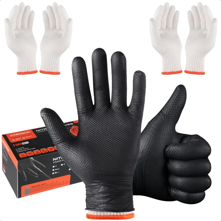 

BBQ Gloves for Grilling Heat Resistant 100 Nitrile Gloves + 4 Reusable Cotton Liners for Barbecue Smoker Cooking Hot Meat 10Mi