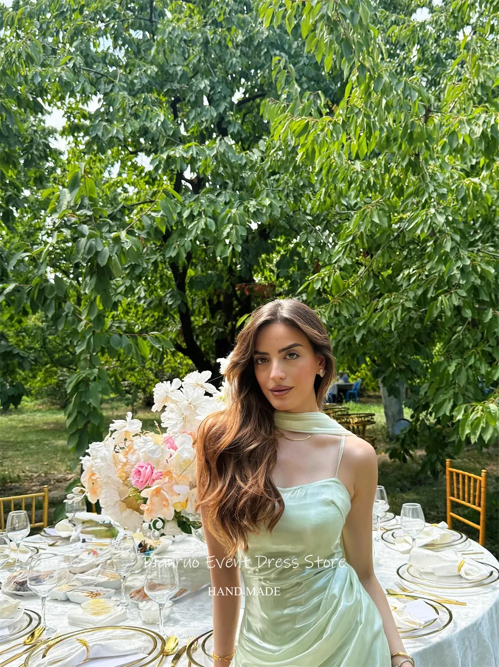 Dianruo cintas de espaguete verde vestidos de noite em linha reta ruched fitas sereia vestidos de baile maxi comprimento vestidos de festa personalizados