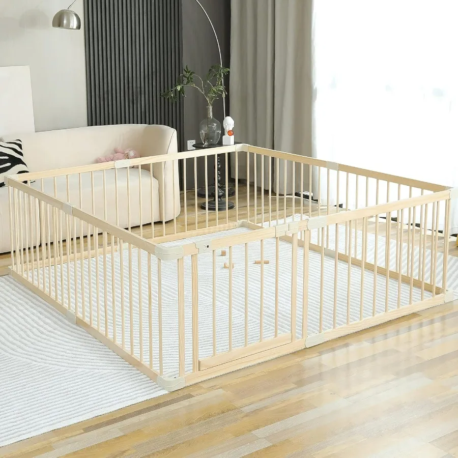 Conababy Box per bambini Recinzione da gioco Cancello da gioco Penna da gioco Pannelli grandi in legno per neonati e bambini piccoli Cortili da gioco per bambini al coperto Area da palestra per bambini