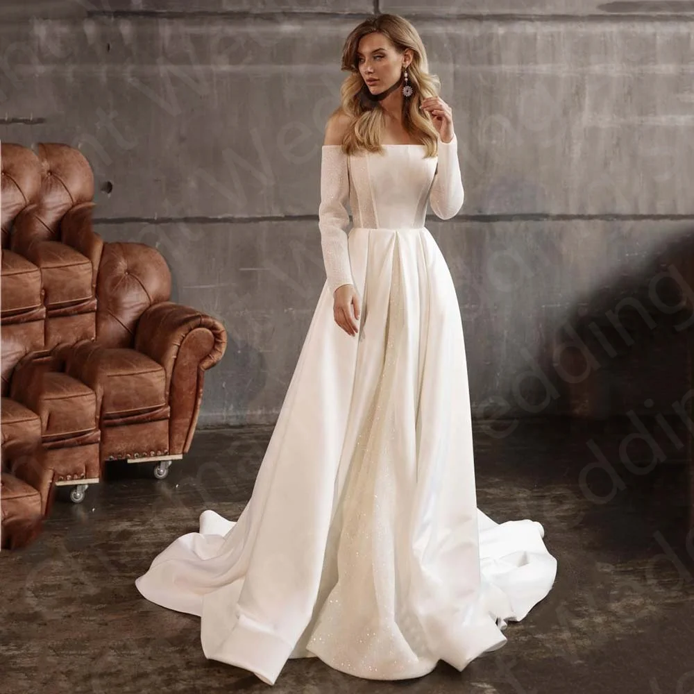 Graceful On Sale 2023 Wedding Dresses Ivory Strapless Bride  Off Shoulder Long Sleeves Bridal Gowns Corset Back