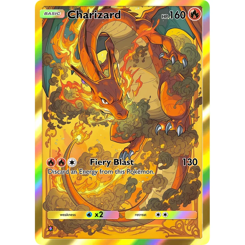 5-teiliges Charizard Sammelkarten-Set Vollfarbige Holografische Feuerdrachen-Sammelkarten für Kinder und Fans Geschenk – Detail 4