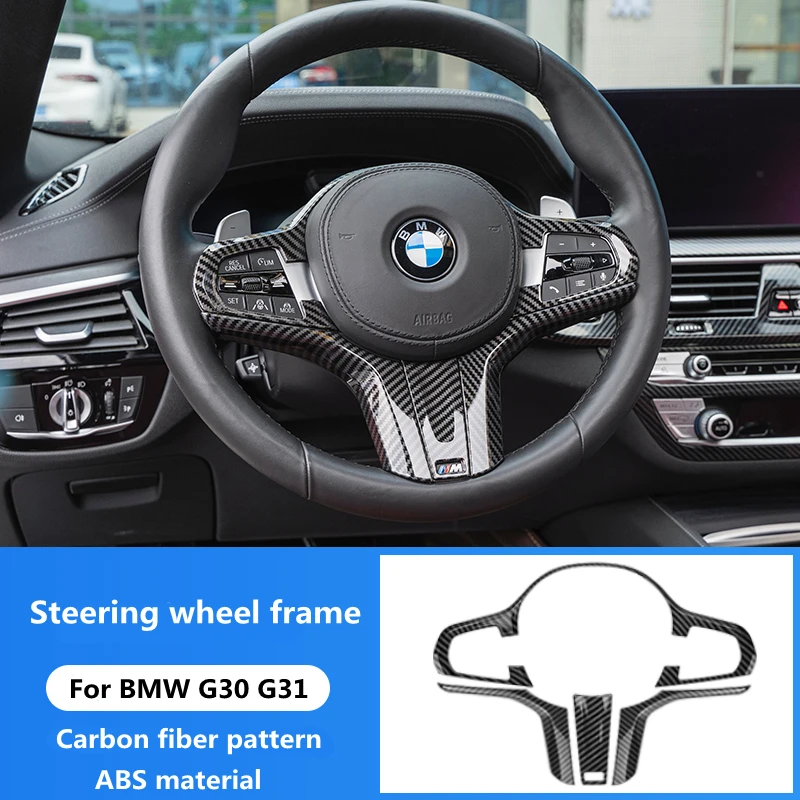 

Car styling steering wheel panel cover sticker interior for BMW 5 series G30 G31 carbon fiber pattern interior 525i530i540i