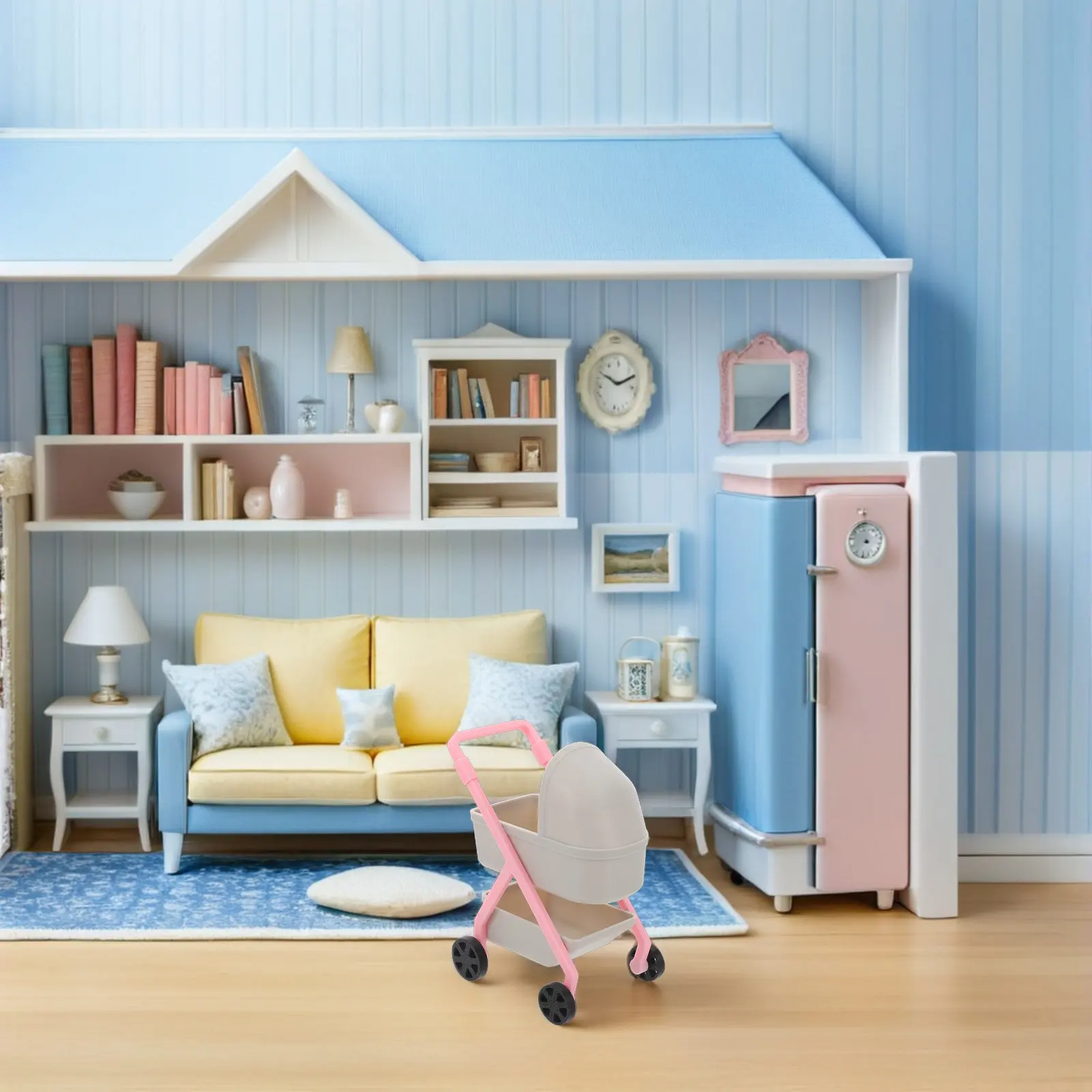 

High Simulation 1:12 Miniature Baby Carriage Stroller for Dollhouse Decor Kids Play Party Games Accessories Play Stroller