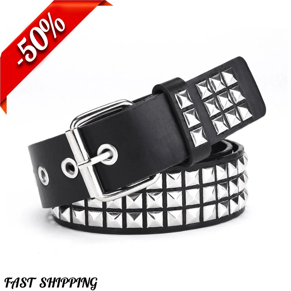 Cinto cravejado punk rock rebite cinto grommet fios cinto com pirâmide de metal brilhante para mulheres homens preto rosa branco