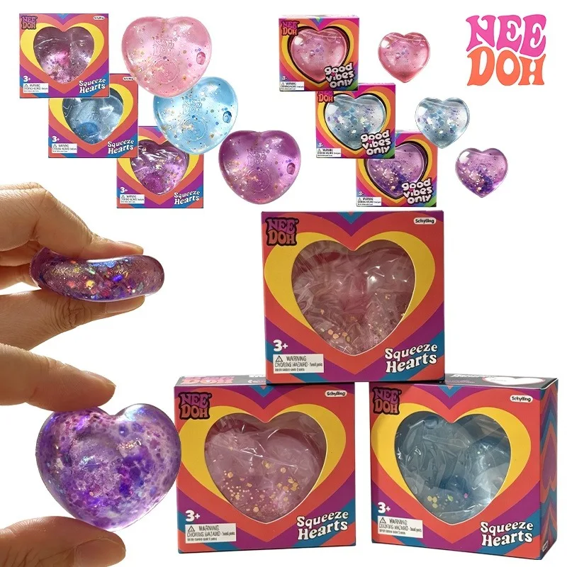 Needoh Heart Shaped Sensory Maltose Squishy Toy Clear Glitter Soft Slow Rebound Large And Mini Size Fidget Relief Anxiety Toy